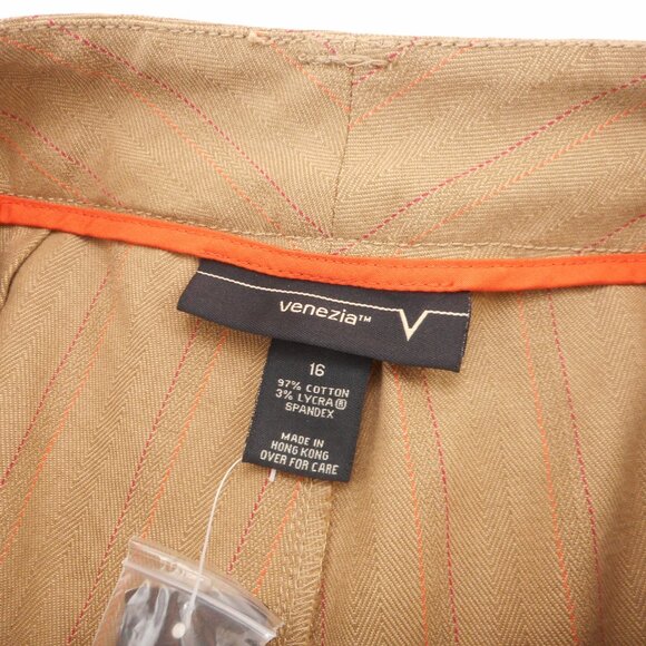 Venezia Women's size 16 Dress Pants Tan Pinstripe Stretch Careerwear Office NWT - Picture 6 of 9